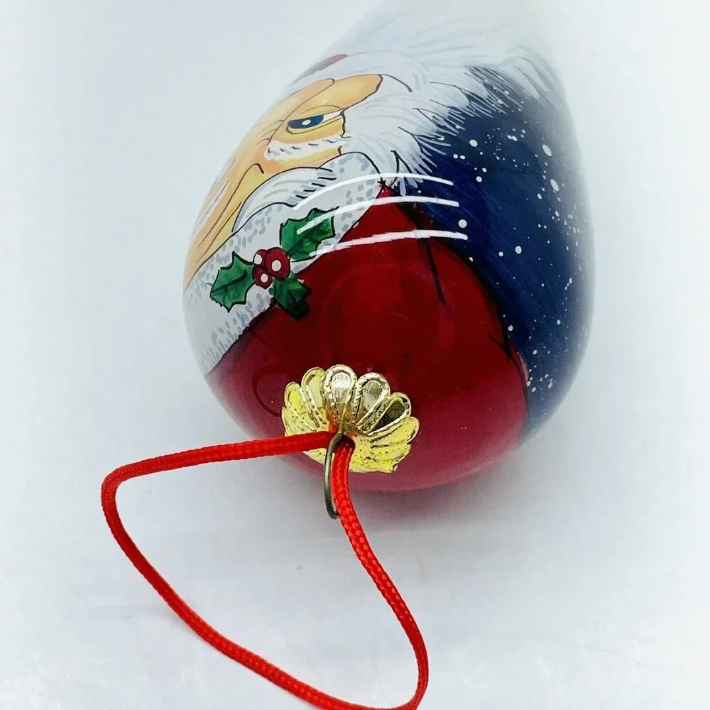 Vintage Handmade Blown Glass Christmas Ornament Santa Claus  Red Blue White